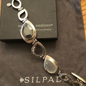 Silpada Sterling Silver Hematite Rock Crystal CZ Tuxedo Bracelet B2713